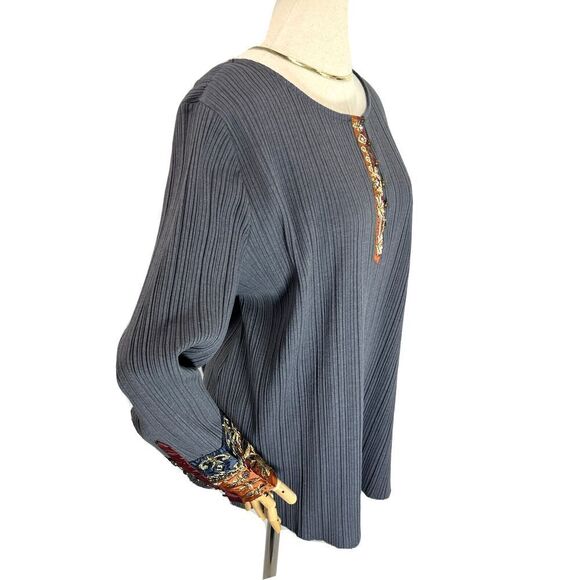 Soft Surrounding XL Tunic Top Embroidered India Boho Ribbed Gray - Picture 4 of 15